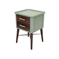 Modern Two-Drawer Nightstand with Walnut Legs and Mint Green Finish