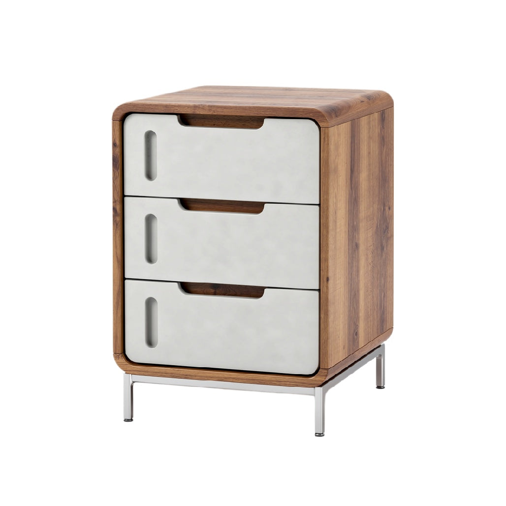 Modern Wooden Nightstand with Glass Front Drawers