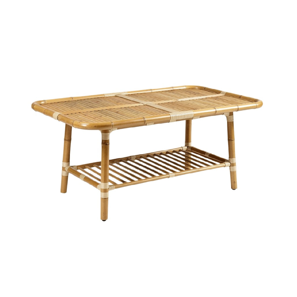 Rectangular Bamboo Coffee Table with Lower Shelf