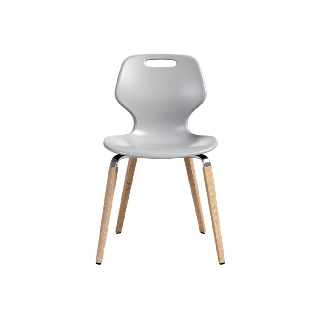 Minimalist Grey Plastic Chair with Wooden Legs